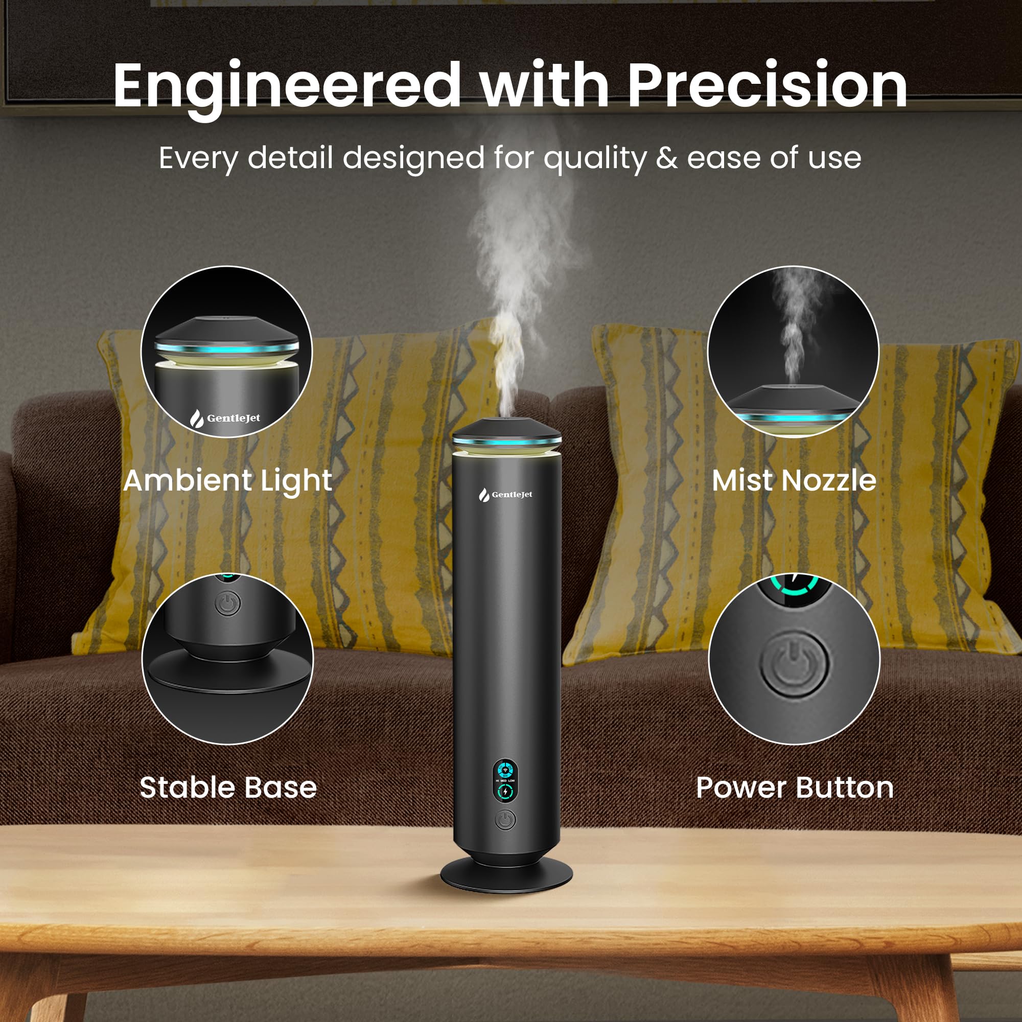 GentleJet MajesticMist Waterless Essential Oil Diffuser - Aluminum Aromatherapy Scent Diffusers for Home, Room & Hotel, Quiet Aroma Diffuser, Remote Control