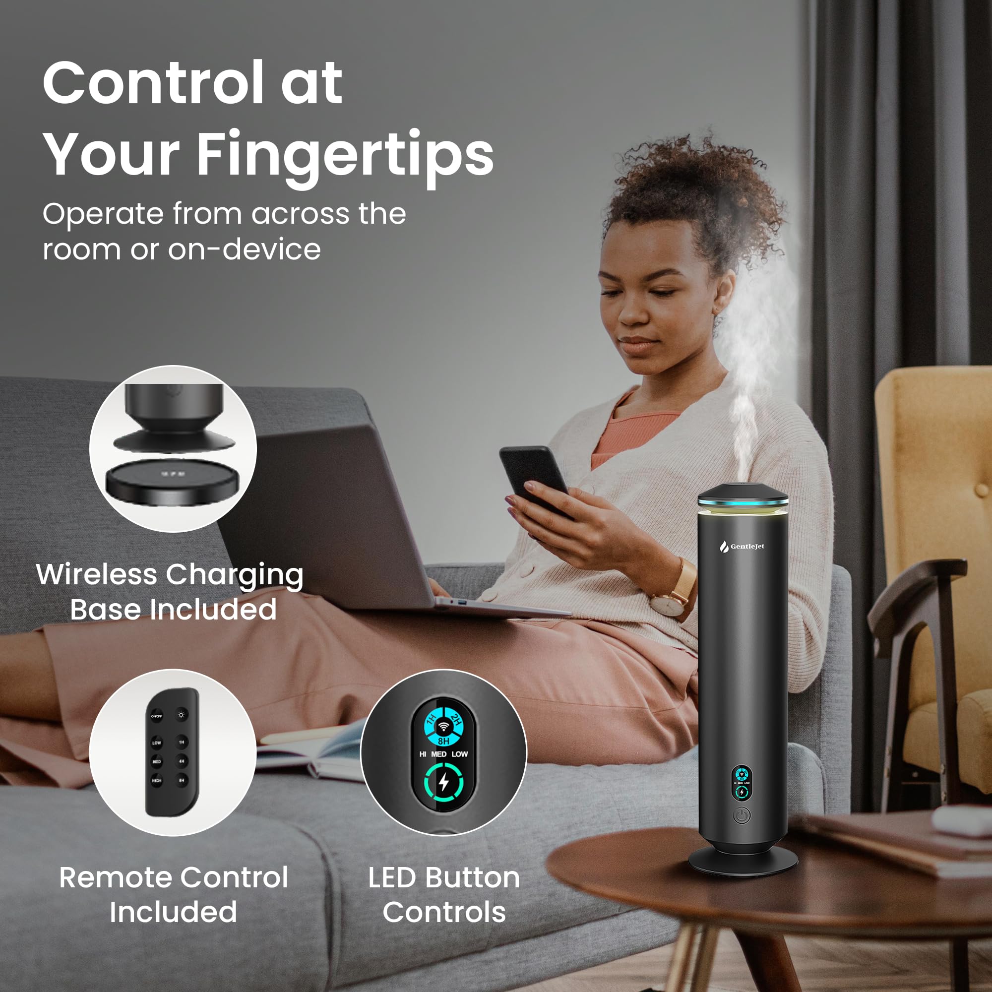 GentleJet MajesticMist Waterless Essential Oil Diffuser - Aluminum Aromatherapy Scent Diffusers for Home, Room & Hotel, Quiet Aroma Diffuser, Remote Control