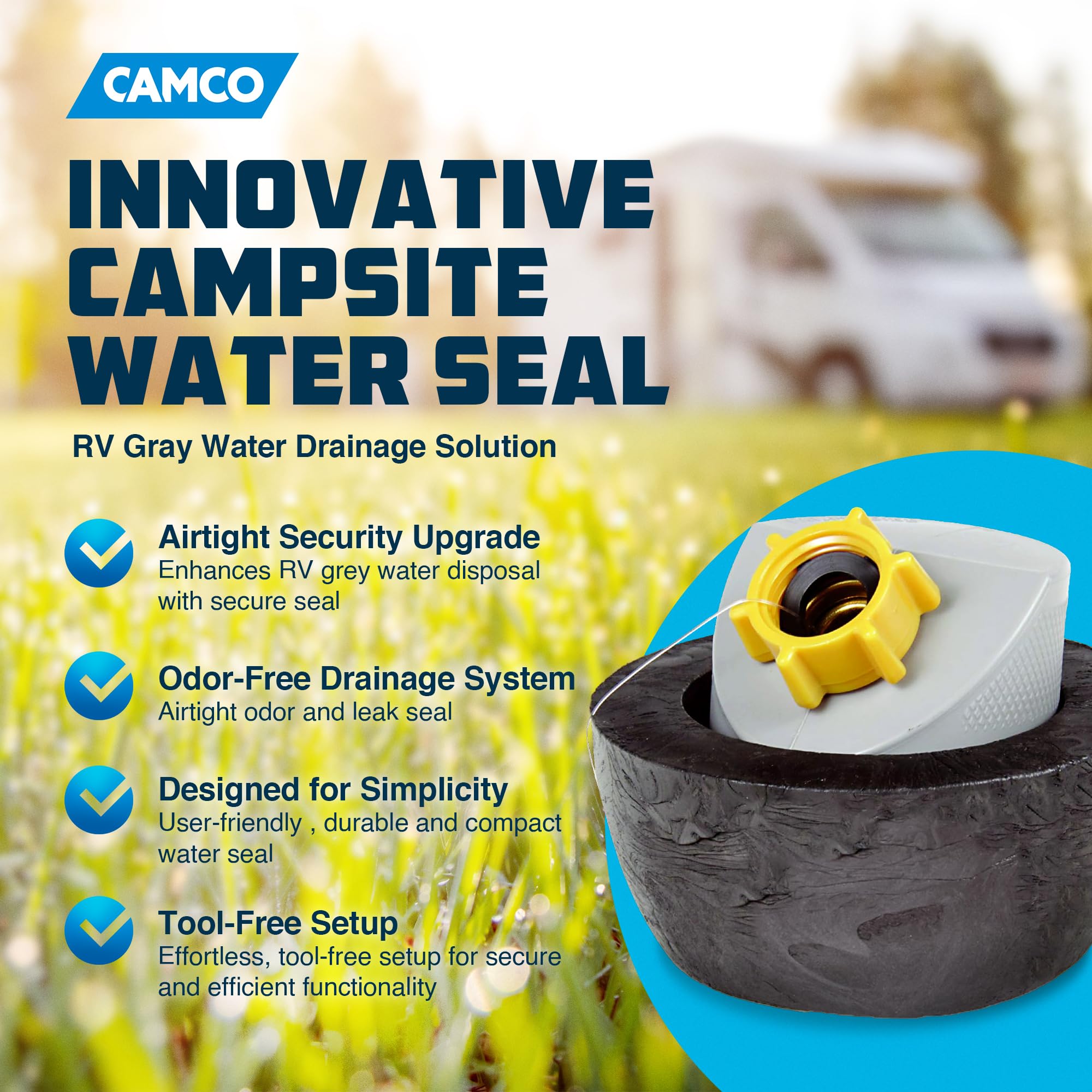 Camco Easy Slip Water Seal Sewer Fitting RV Camper, Gray