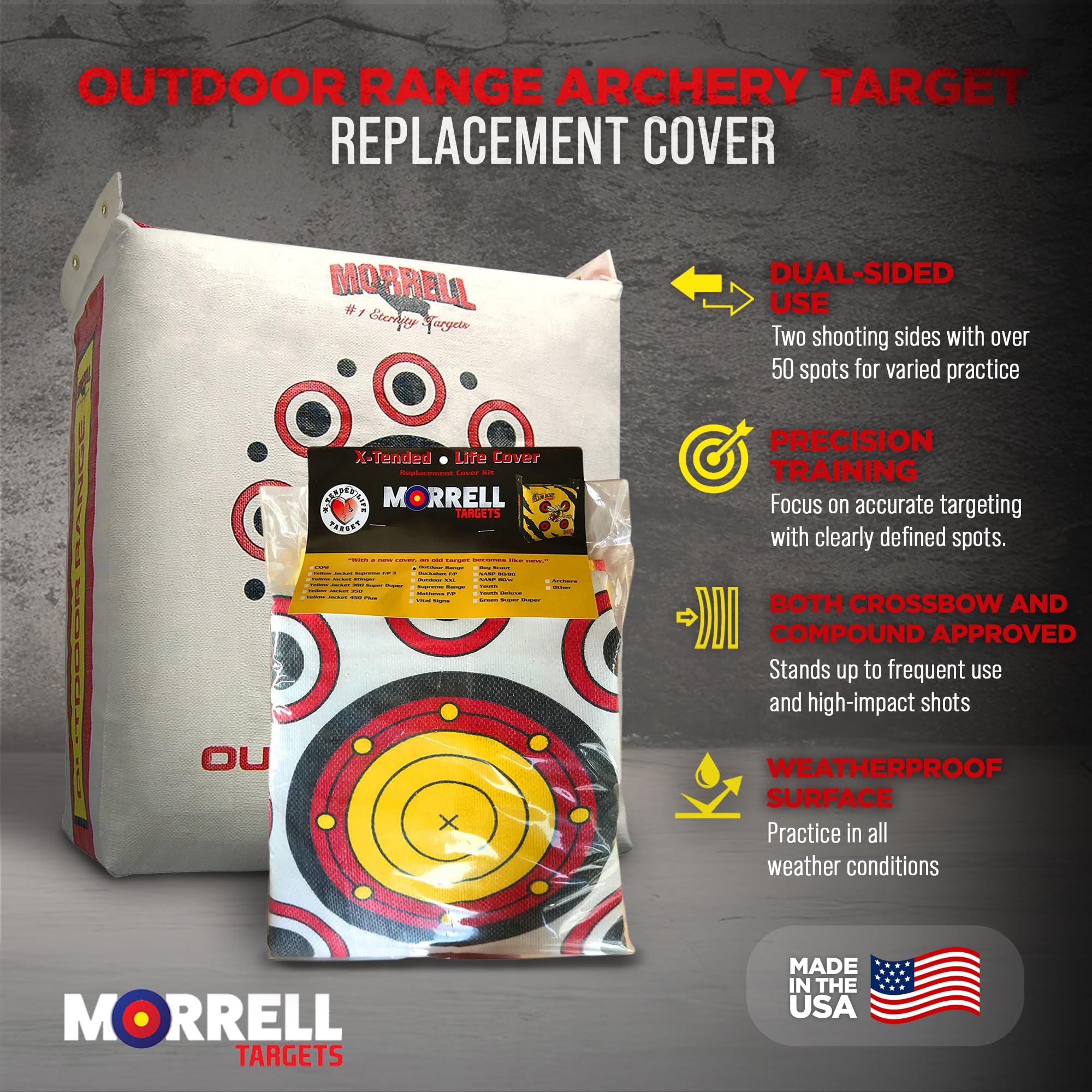 Morrell Outdoor Range Archery Target Replacement Cover, Weatherproof & Dual-Sided with Over 50 Shooting Spots for Precision Training, White