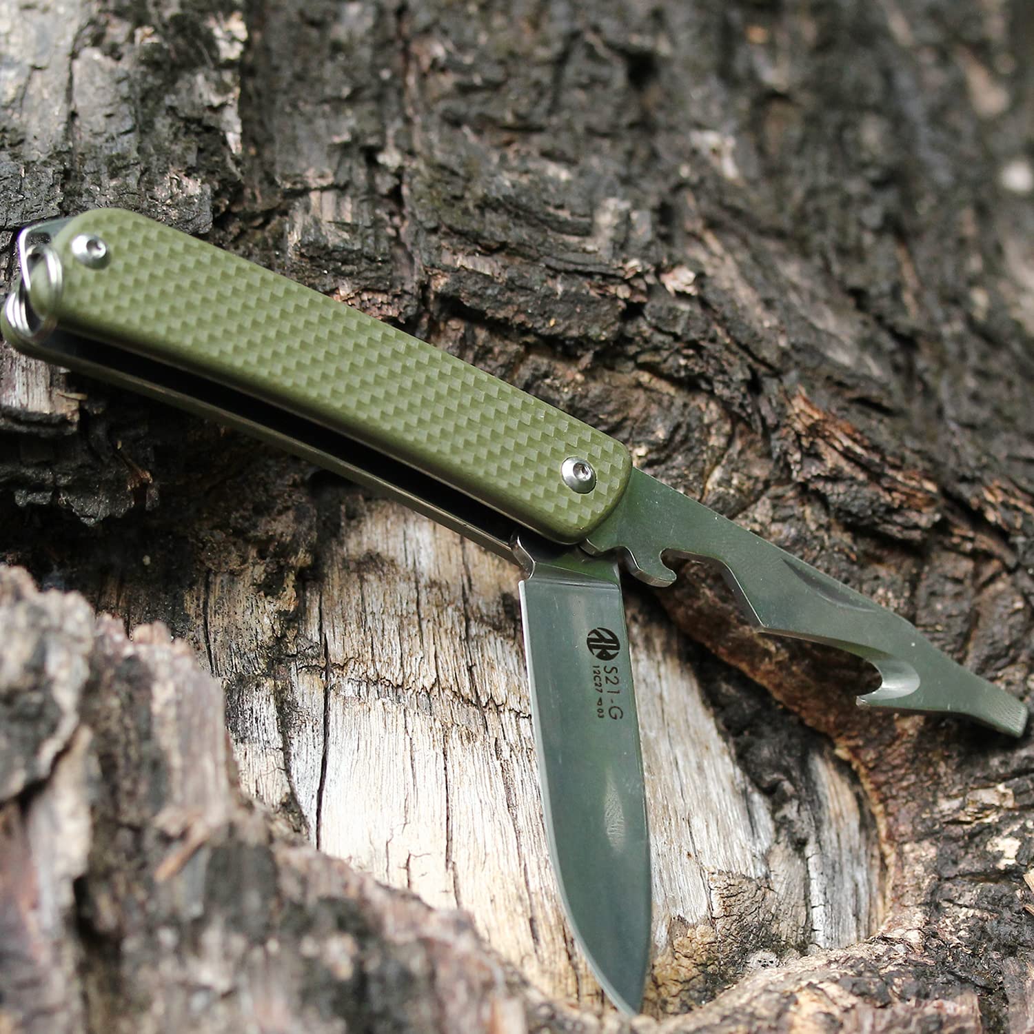 Ruike Small Keychain Knife for Men,Women Gifts,5 in1 Multitool, 12C27 Steel,Mini EDC Tactical Folding Pocket Knives Camping Key Tool,Multifunction,Scissors,Screwdriver,Bottle Opener,Cute Outdoor Gear