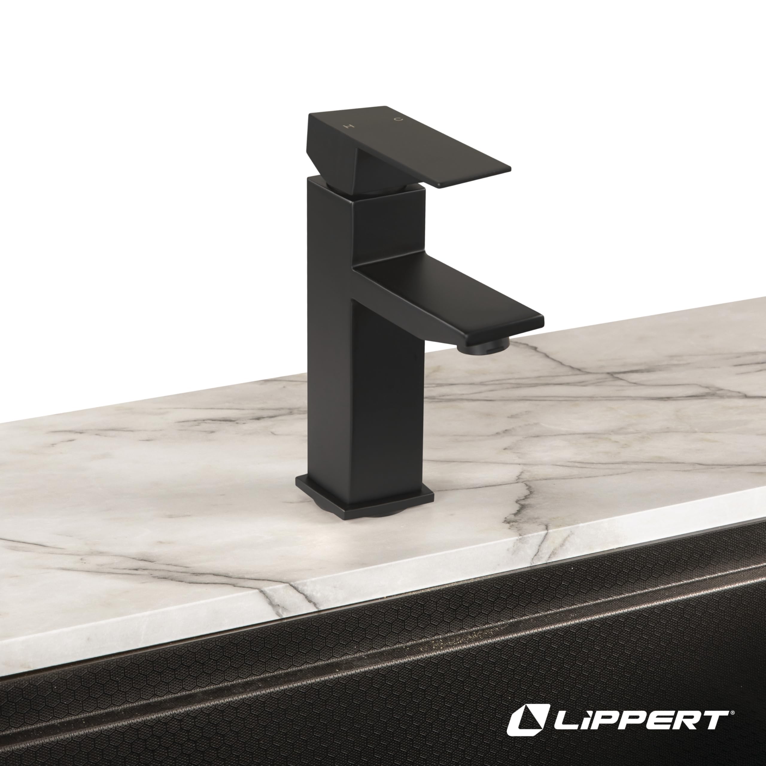 Lippert Flow Max Square Bathroom Faucet with 304-Grade Stainless Steel Construction, Single-Handle Operation, Single-Hole Installation, 2.2 GPM Flow Rate for RVs and Residential Spaces - 2024025311