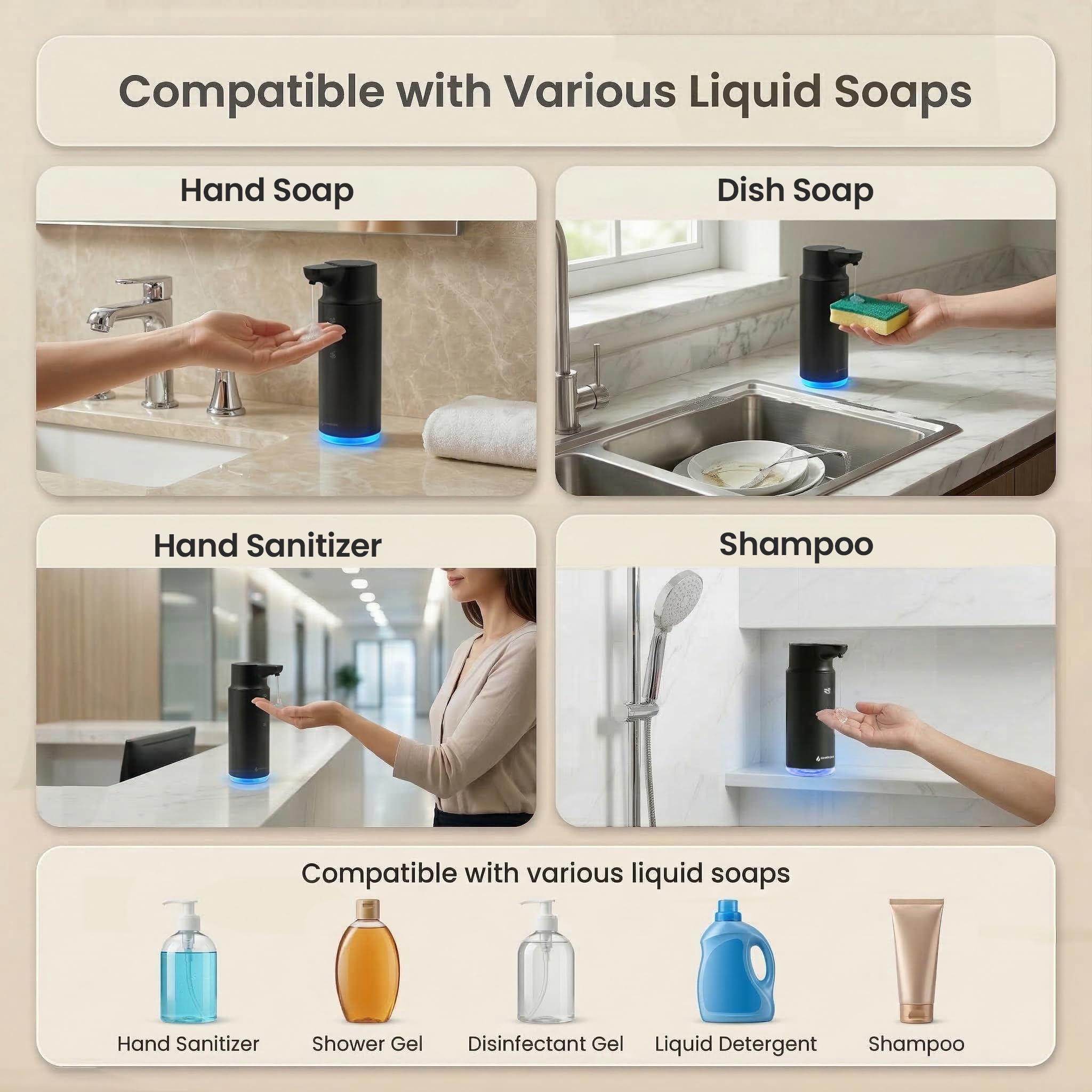 GentleJet CrystalJet Automatic Liquid Soap Dispenser – Touchless Sensor, USB-C Rechargeable, 304 Stainless Steel, IPX5 Waterproof for Bathroom Kitchen Sink, 10 fl oz / 300 ml