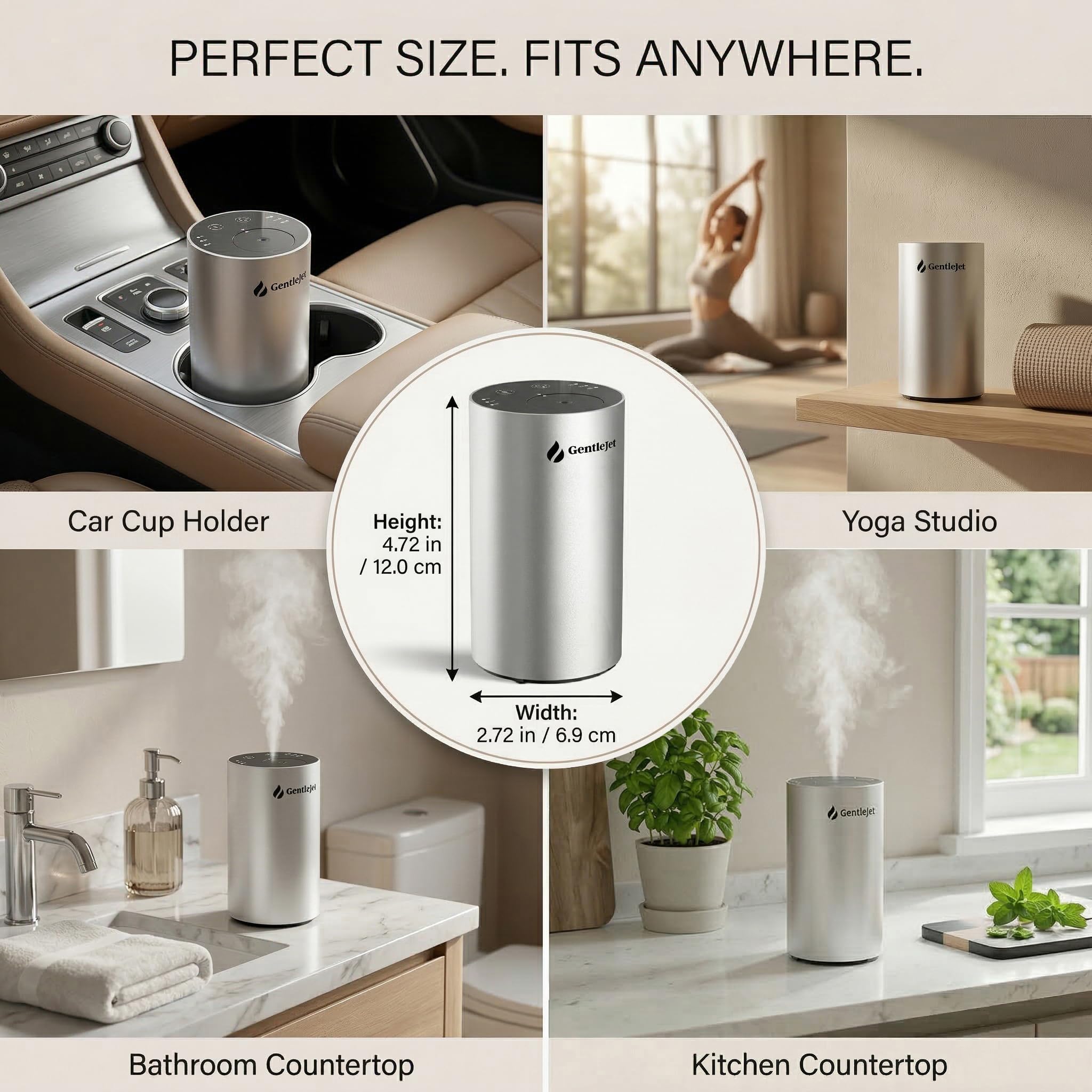 GentleJet LiteMist Waterless Nebulizing Essential Oil Diffuser – Cold Air Aromatherapy, USB-C Cordless 2000mAh Battery, Aluminum Portable for Home Office Car, 20ml