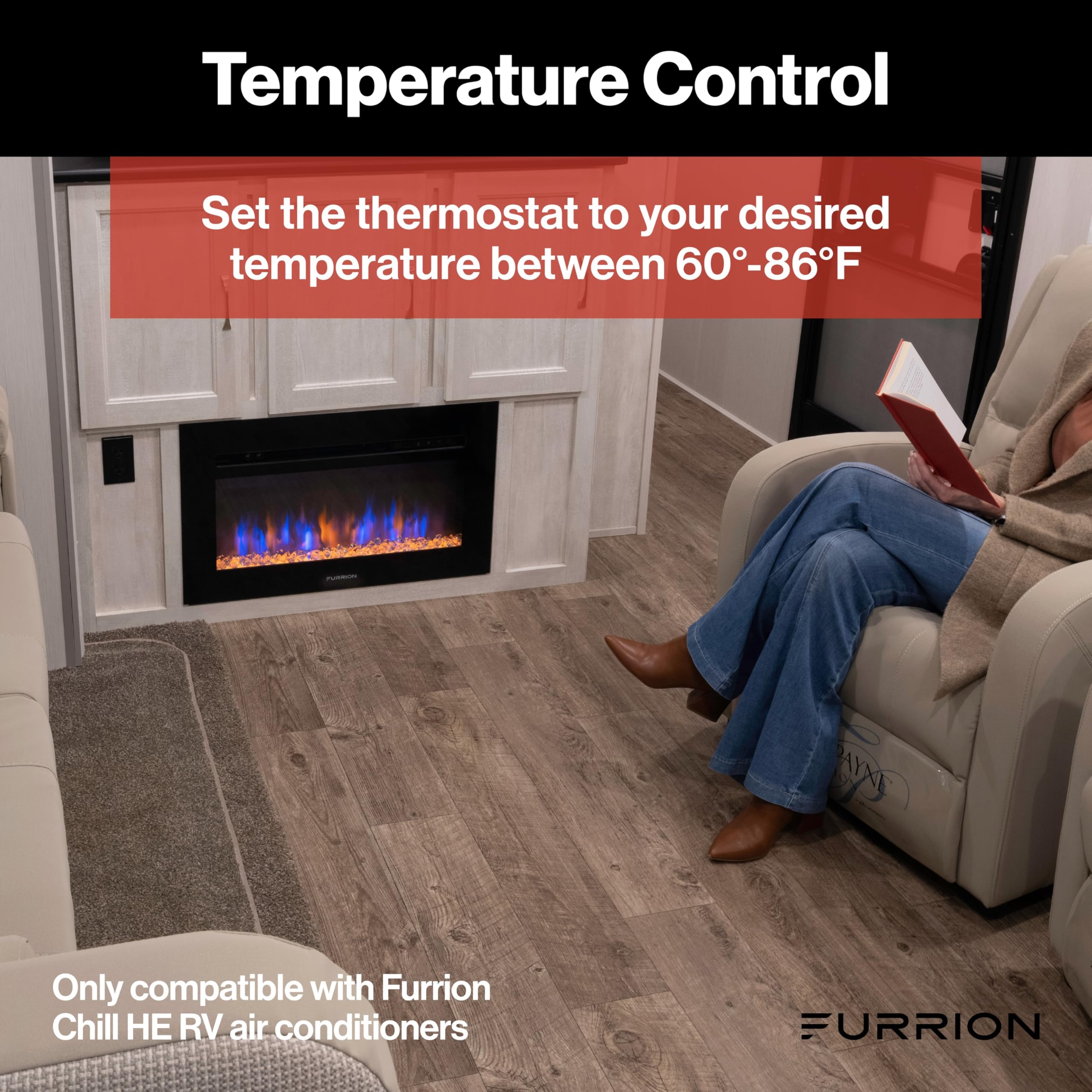 Furrion Chill HE RV Thermostat Single Zone Wall Control, Backlit LCD, Heat Cool Fan Dry Modes, 2 Fan Speeds Auto Fan, 12V, Compatible with Furrion Chill HE Systems - FACW10ESSA-BL