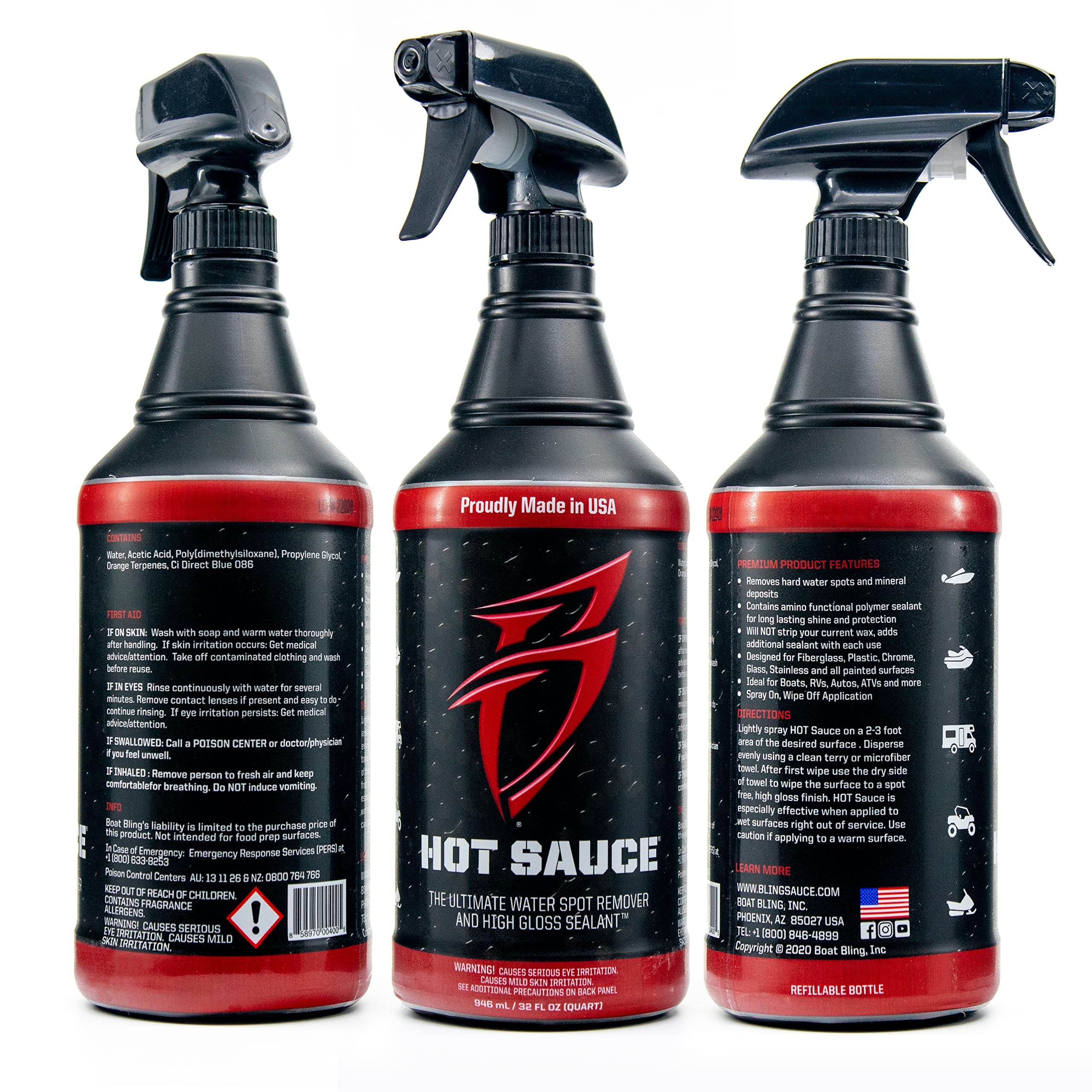 Bling Sauce Hot Sauce Hard Water Spot Remover with Wax Sealants, 1 Gallon