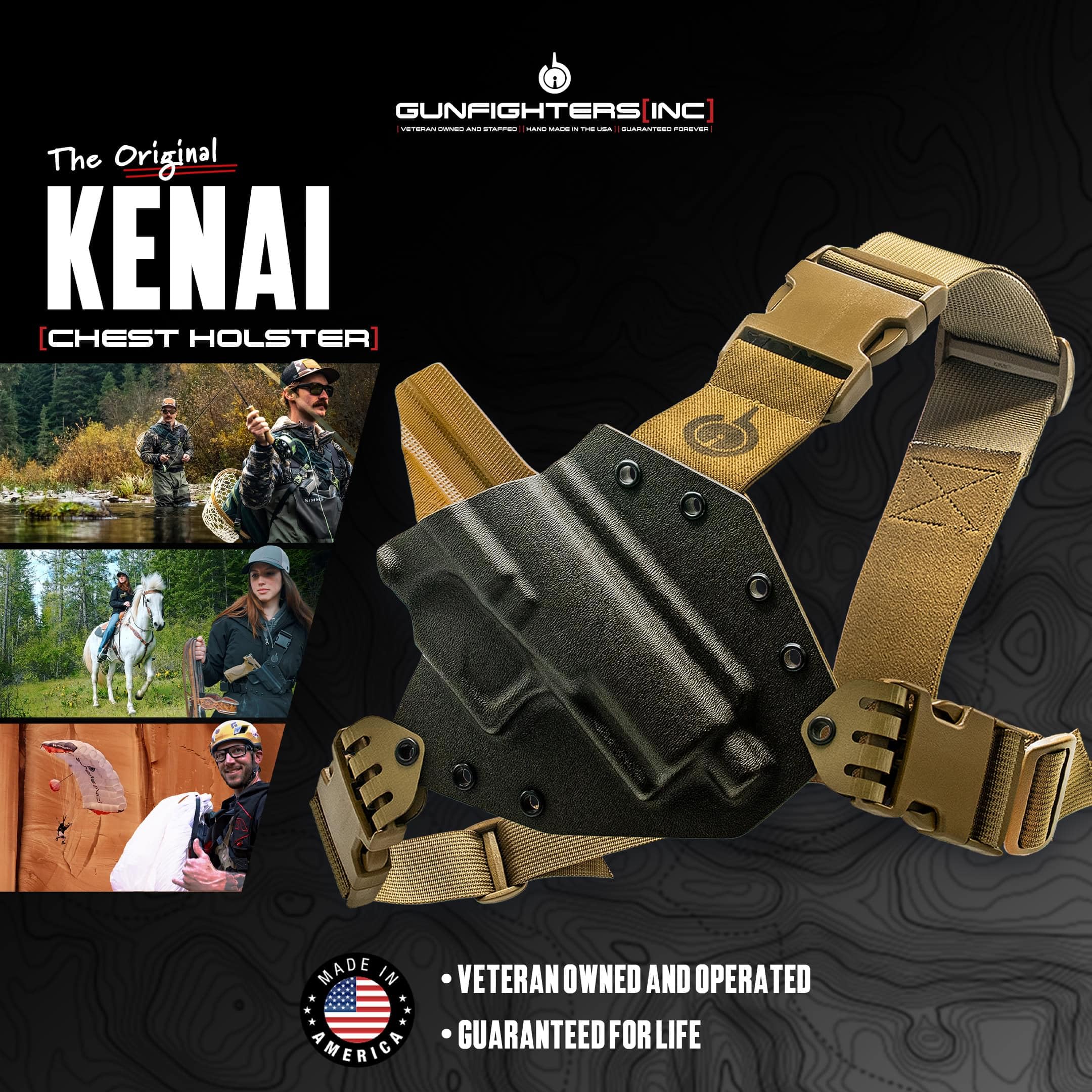 Kenai Chest Holster for a 1911 Government W/O Rail, Right Hand, Mas Grey-Coyote, Open End