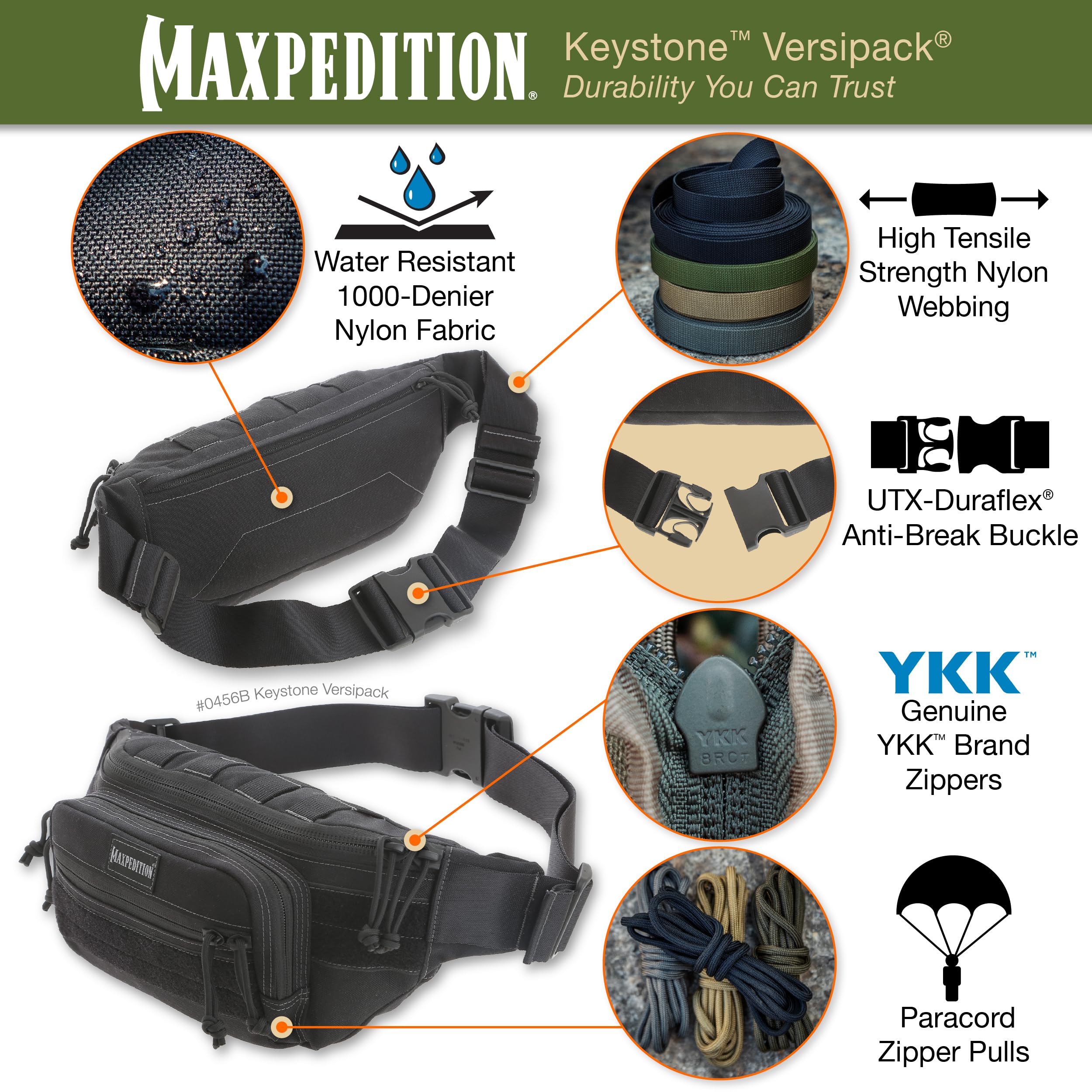 Maxpedition Keystone Versipack (0456B, Black) Tactical EDC Waist Pack