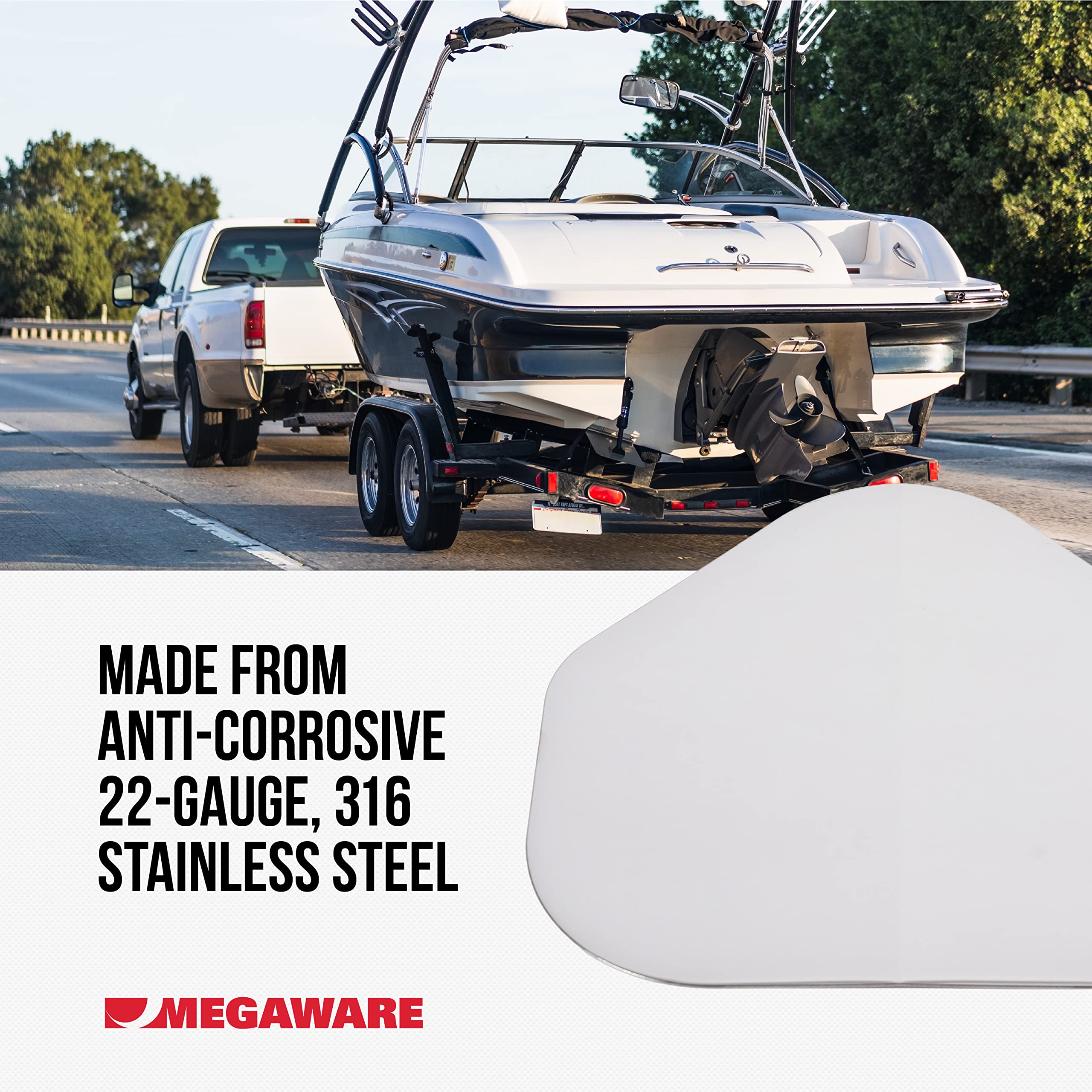 MEGAWARE KEELGUARD XL ScuffBuster BowGuard, Prevent Trailer Bow Roller Damage by Stern Eye Bolt; 3M Adhesive; Stainless Steel Mirror Polished Finish; Easily Bends; Solid (9" x 8.75")