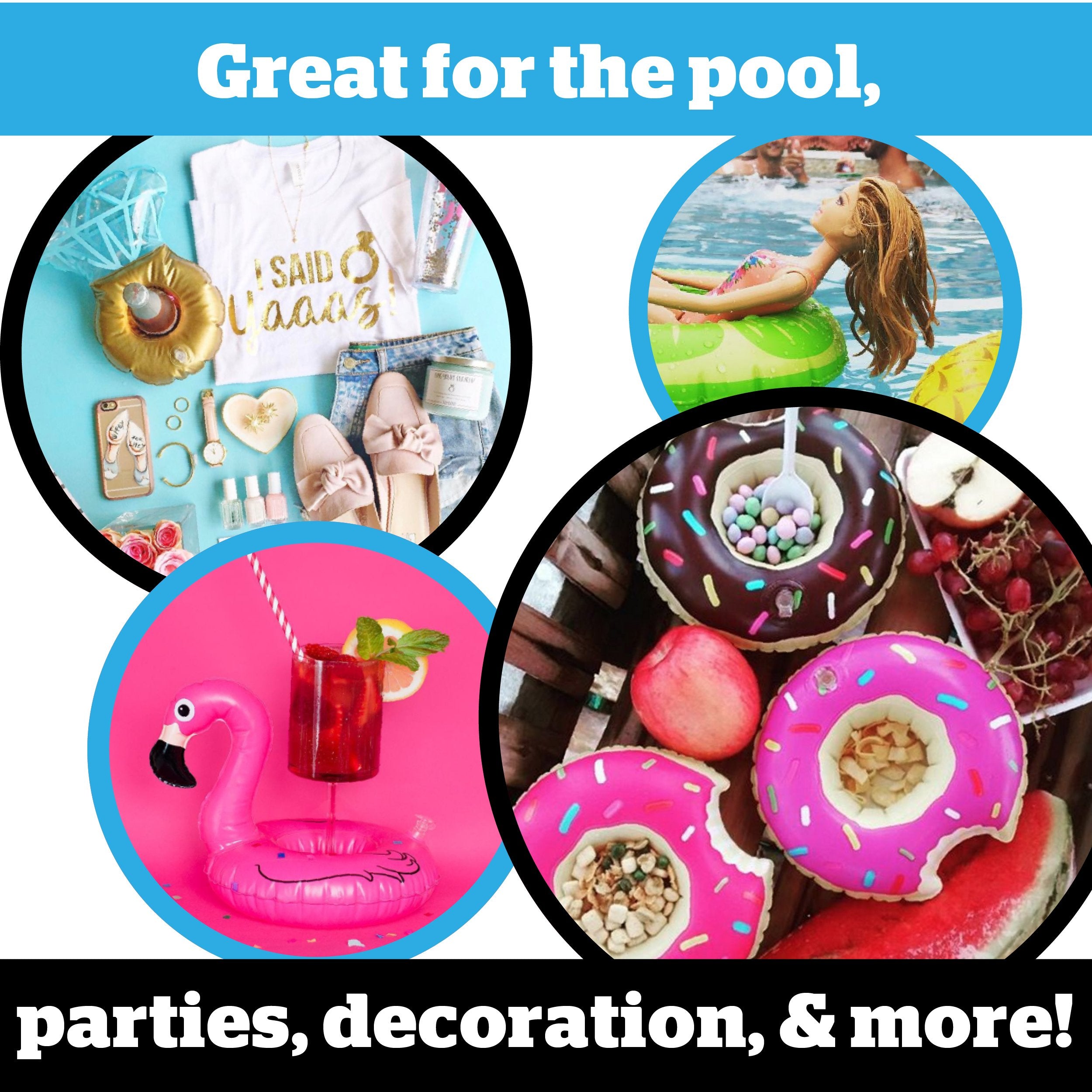 Bling Ring Beverage Float, Floating Cup Holders for Bachelorette Pool Party Supplies & Decor, Holds 3 Drinks