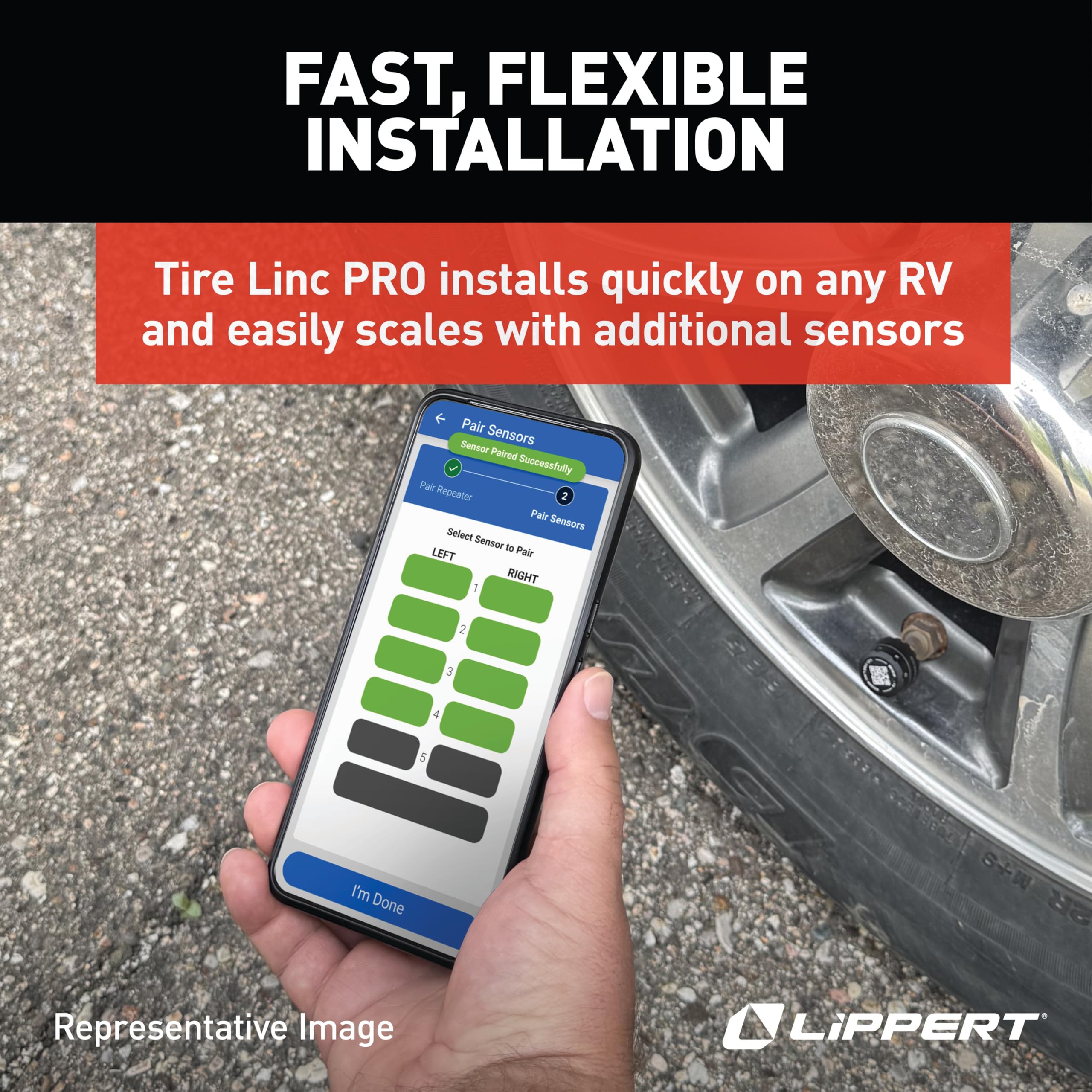 Lippert Tire LINC PRO RV Tire Pressure/Temperature Monitoring System (TPMS) 4-Tire Bundle with External Stem Sensors, Repeater, and Dock #2024115889