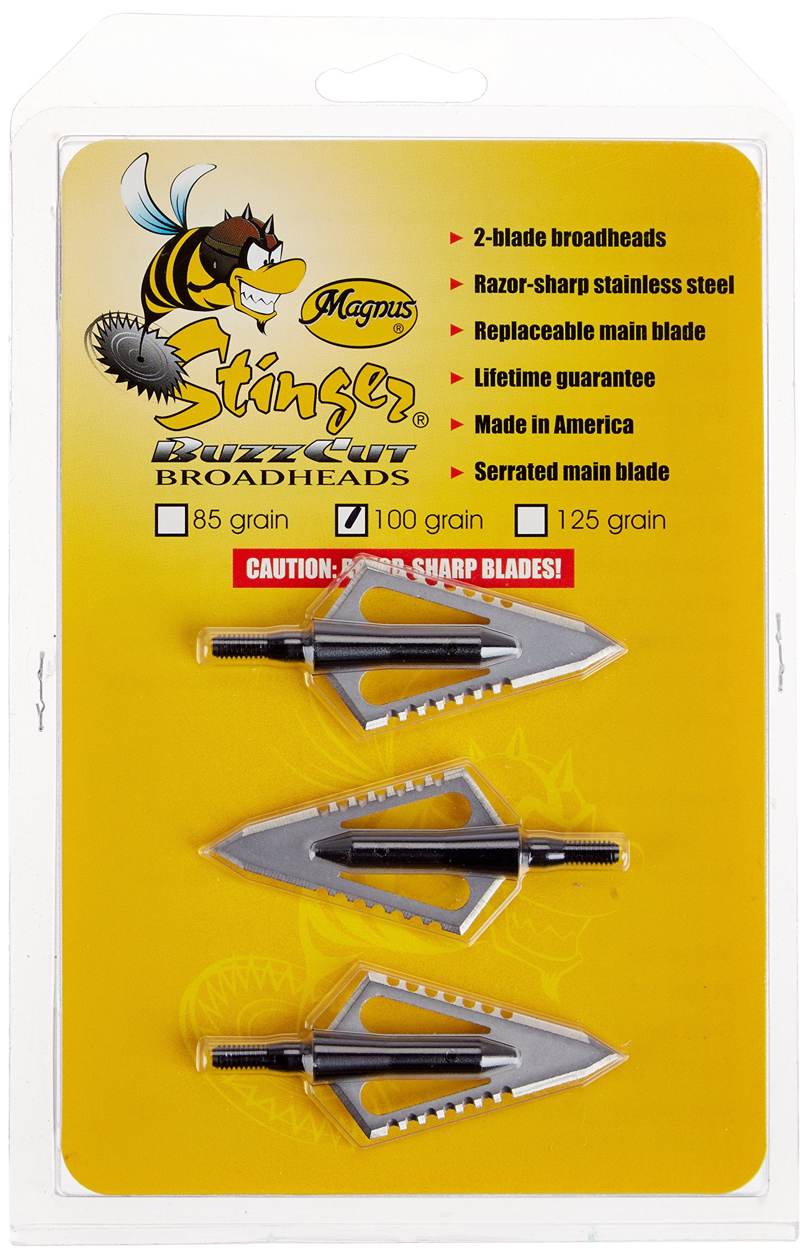 Stinger Buzzcut 2 Blade Arrow Broadhead (Pack of 3), 100-Grain