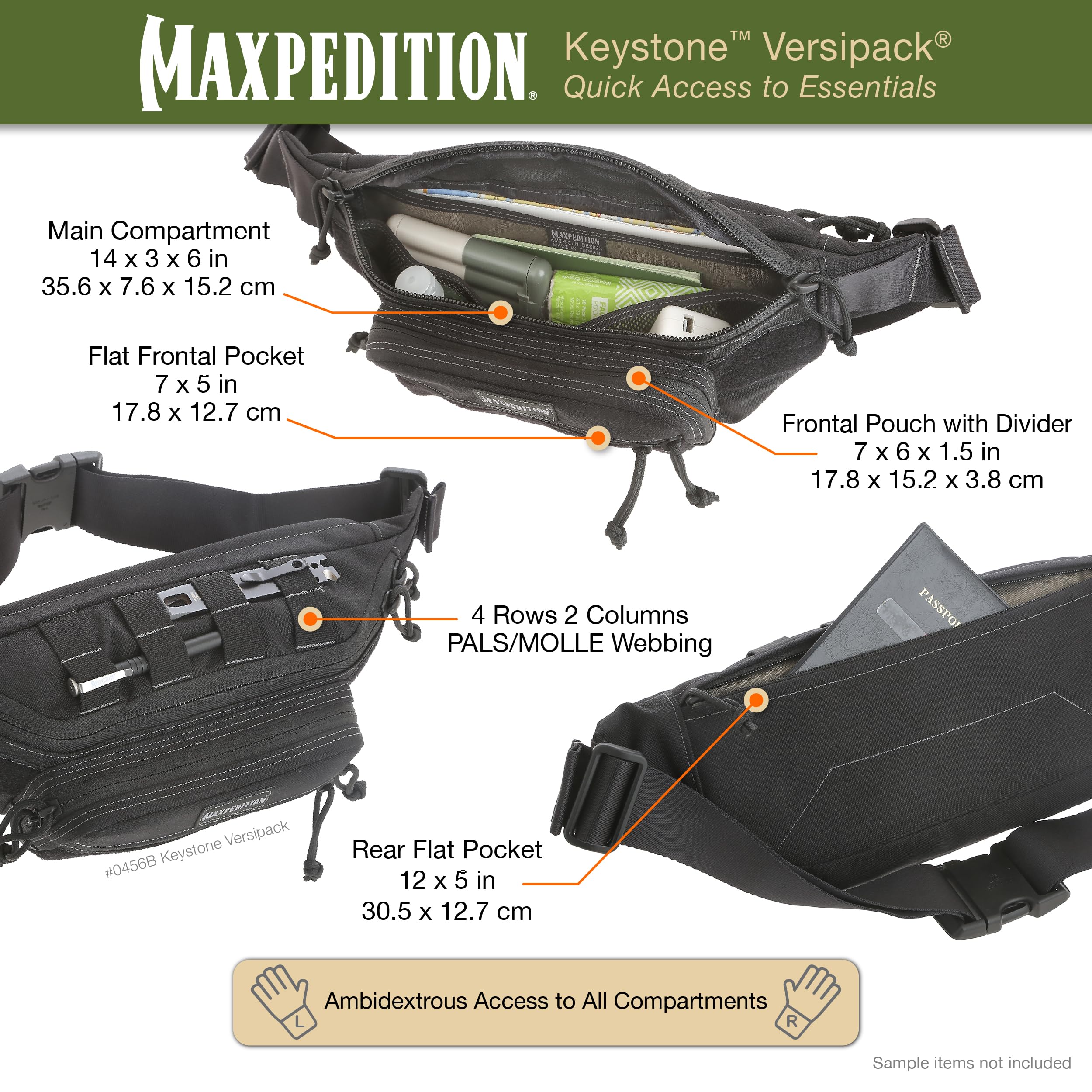 Maxpedition Keystone Versipack (0456B, Black) Tactical EDC Waist Pack