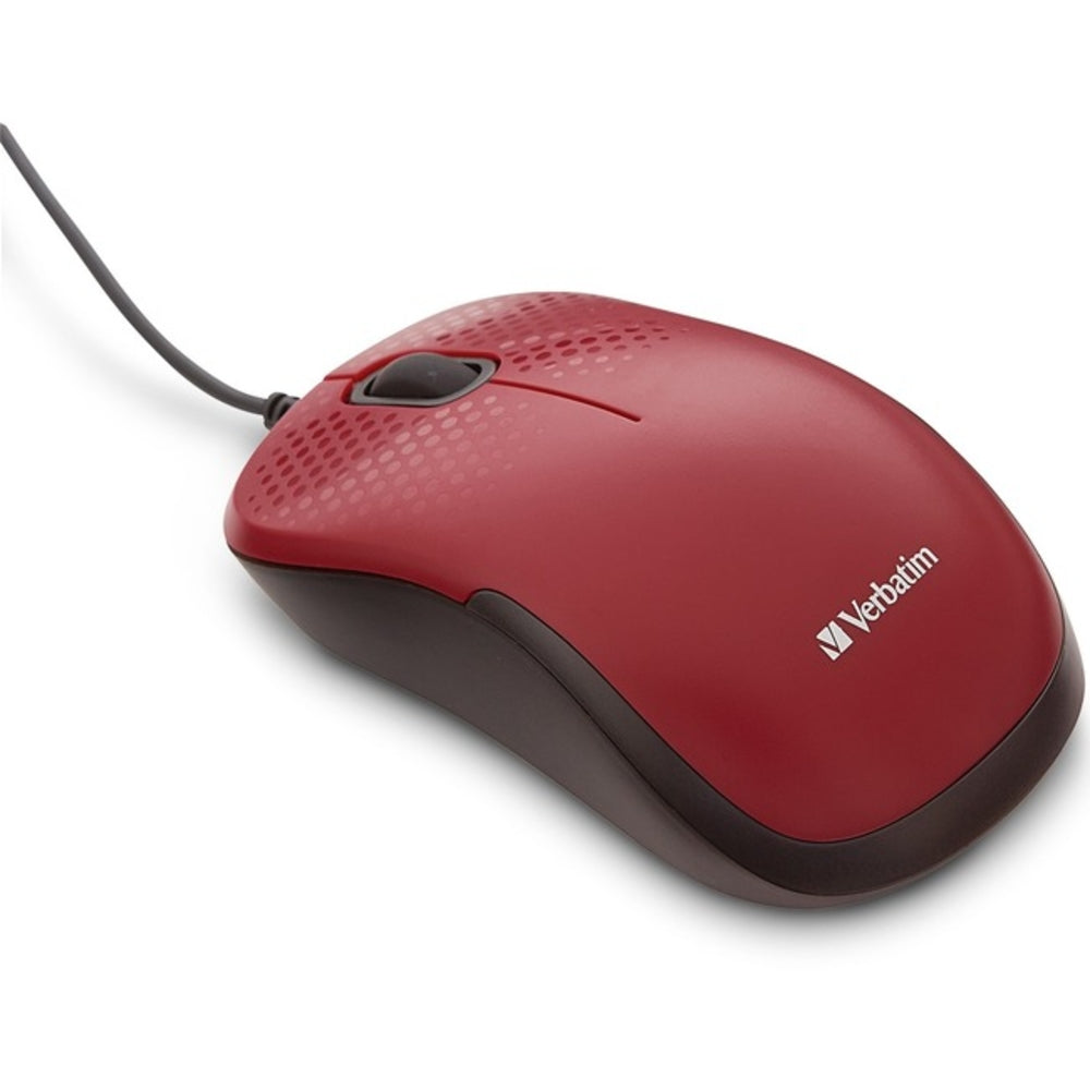 Verbatim 70234 Silent Corded Optical Mouse Red Ergonomic Notebook Image 1