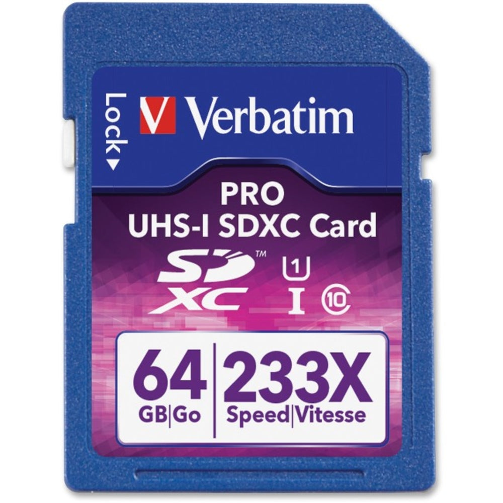 Verbatim 97466 Pro Sdxc Memory Card 64Gb 233X Uhs-1 Class 10 Taa Image 1