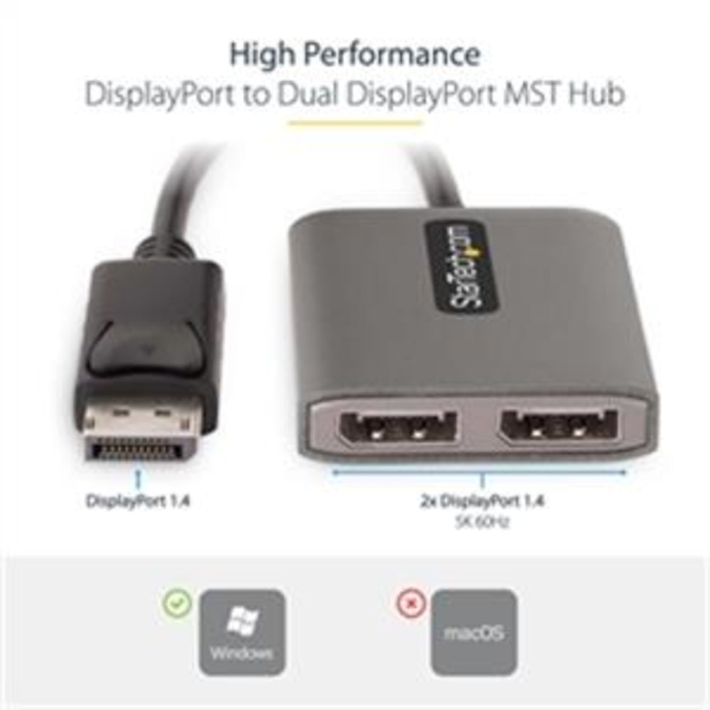 Startech MST14DP122DP DisplayPort to Dual-DisplayPort MST Hub - Dual 4K 60Hz, HDR, HDCP 2.2