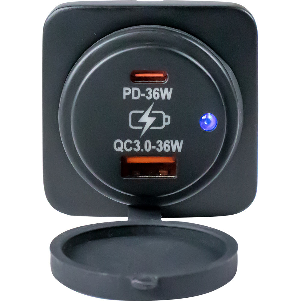 Sea-Dog 426531-1 USB A/C Square Surface Mount Power Socket