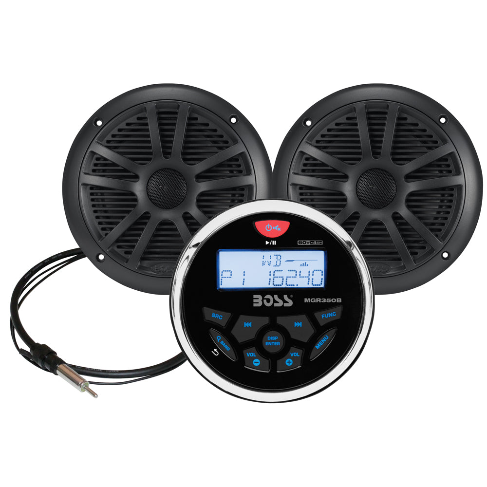Boss Audio Mckgb350B.6 Combo Marine Gauge Radio Antenna And 2 6.5" Speakers Image 1