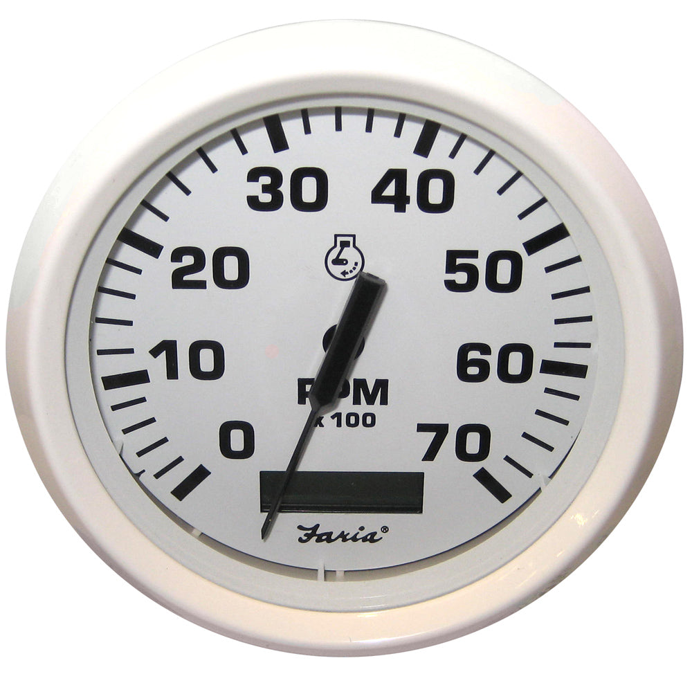 Faria Beede Instruments 33140 Dress White 4" Tachometer Hourmeter 7000 Rpm Gas Image 1