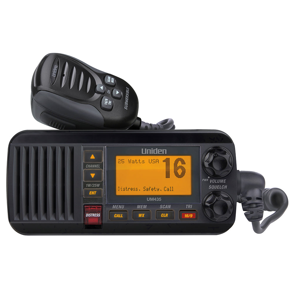 Uniden UM435BK 25 WATT FULL FEATURED FIXED MOUNT VHF MARINE RADIO 4 DIGIT And Image 1