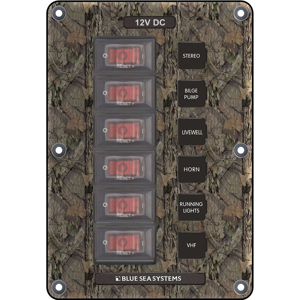 Blue Sea Systems 4325 Circuit Breaker Switch Panel 6 Position Camo Image 1