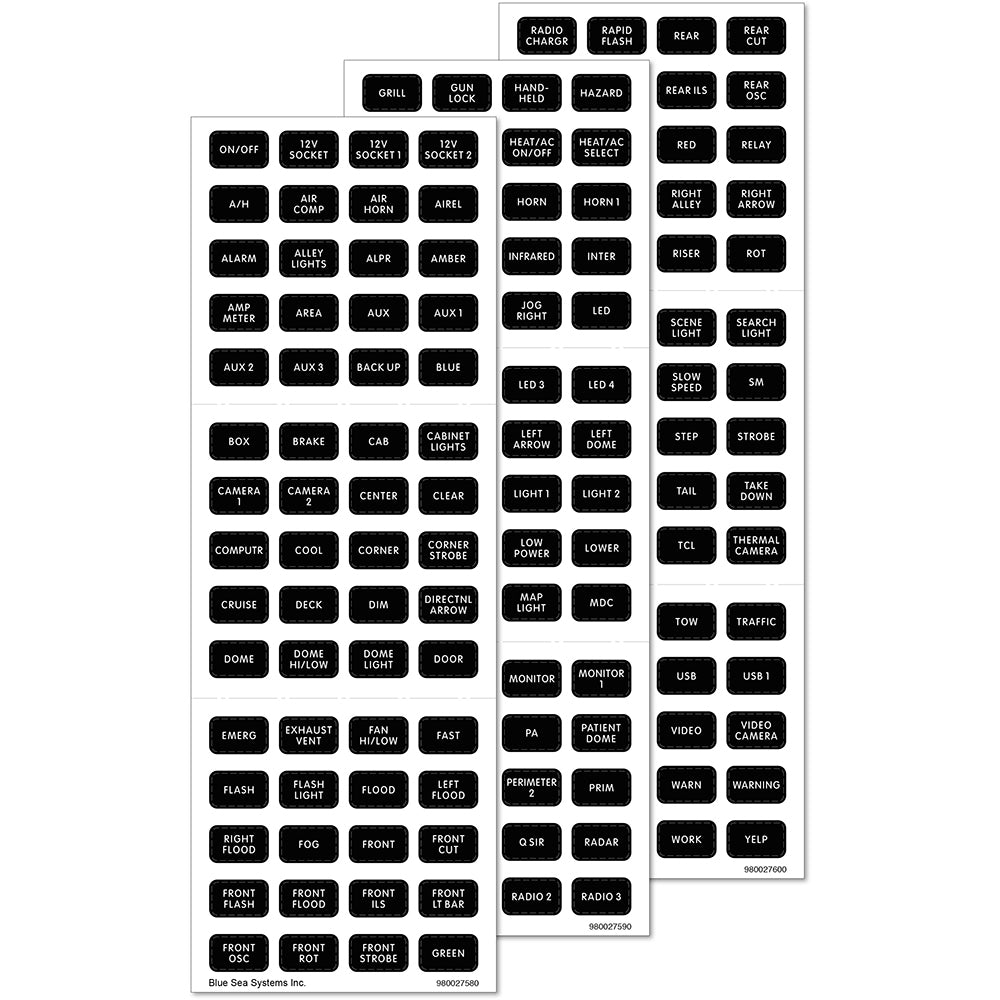 Blue Sea Systems 7870 Emergency Vehicles Black 180 Label Set Image 1