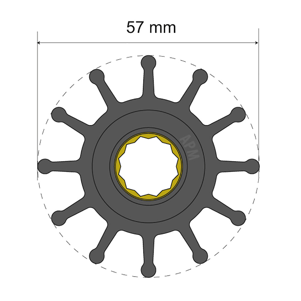 Albin 06-01-014 Impeller Kit 57 x 16mm 48.2mm 12 Blade Spline Image 1