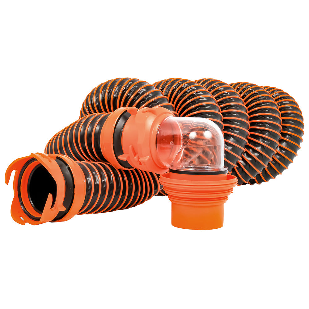Camco 39861 Rhinoextreme 15' Sewer Hose Kit Swivel Fitting 4 In 1 Elbow Caps Image 1
