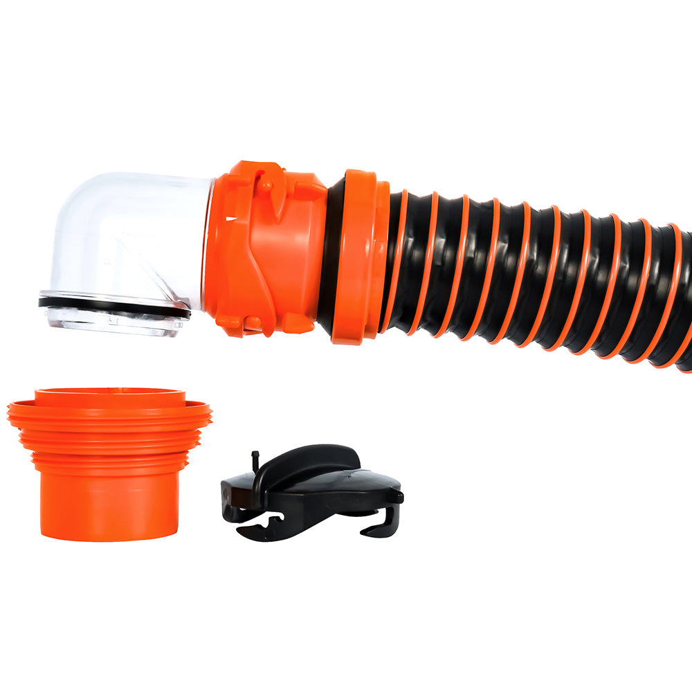 Camco 39861 Rhinoextreme 15' Sewer Hose Kit Swivel Fitting 4 In 1 Elbow Caps