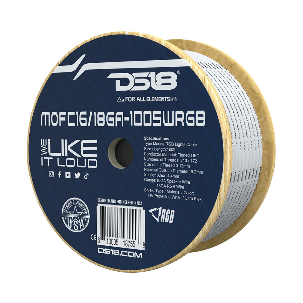Ds18 MOFC16/18GA-100SWRGB Marine Tinned OFC 18GA RGB Wire 16GA Speaker 100'' Spool