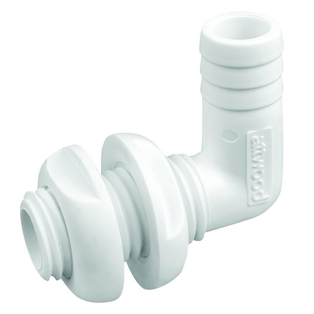 Attwood Marine 3877-3 White Plastic 90 Degree Thru-Hull Connector 3/4" Inner Image 1