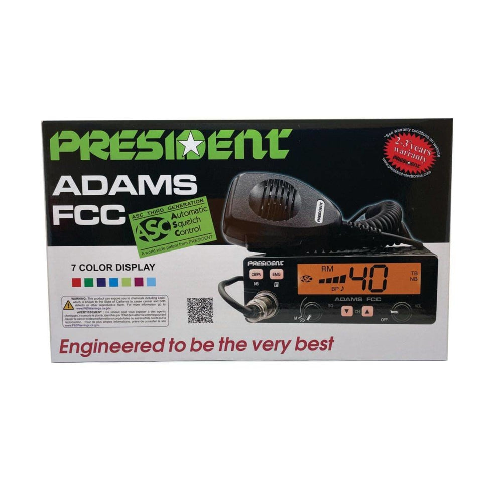President ADAMS Compact Am Mobile Cb Radio 7 Color Lcd Display Talk-Bac