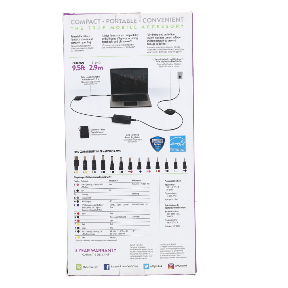 Retrak ETCHGNBUNN2 Retractable Universal Charger Ultrabook