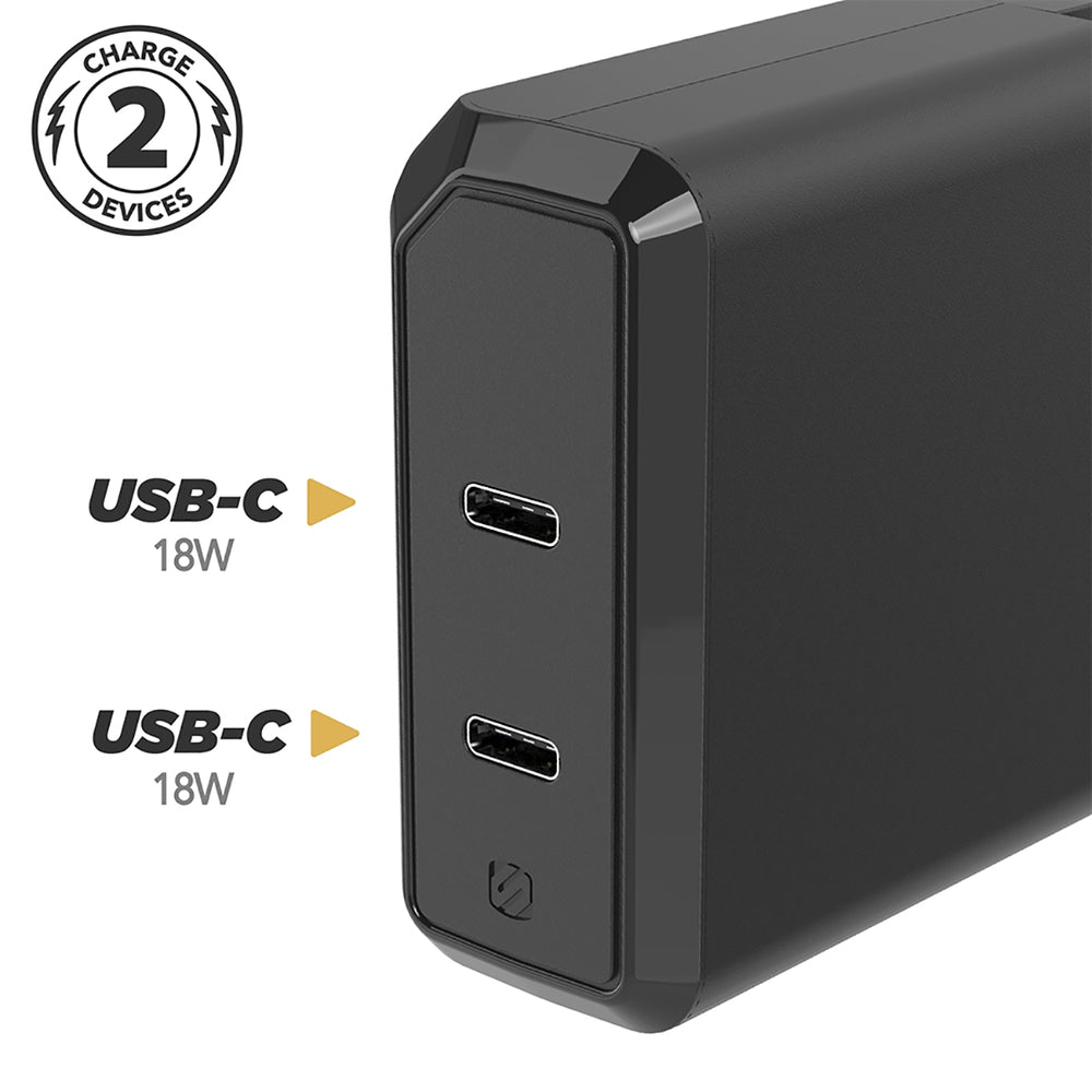 Scosche HPDC8C8SP Dual 18W USB-C Fast Wall Charger