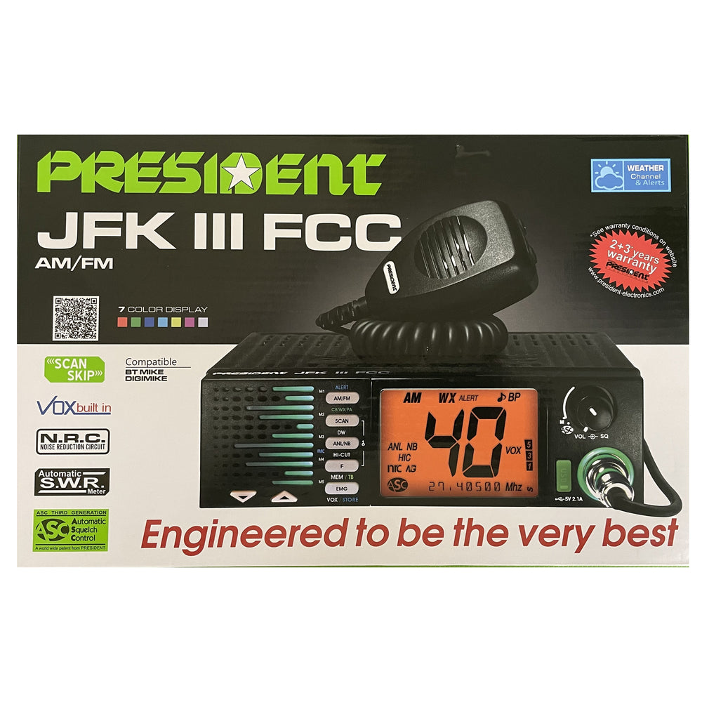President JFK III CB Radio 40 Channel Mobile 7 Color Display Weather S