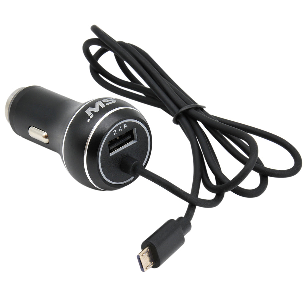 MobileSpec MBS03120 Micro USB Car Charger - 2.4A 12V Adapter Cable for Android - Black Image 1