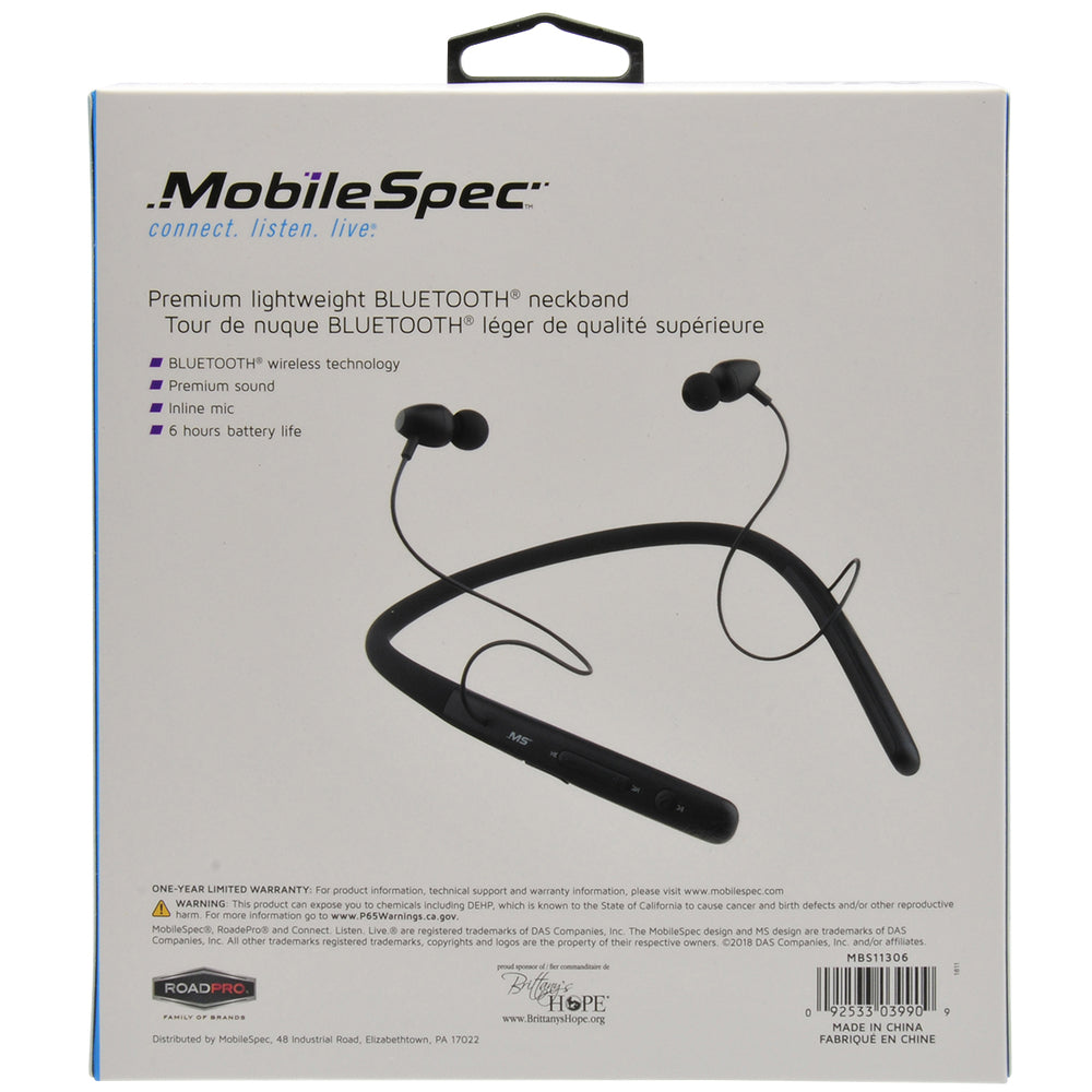 MobileSpec MBS11306 Premium Bluetooth Neckband Black