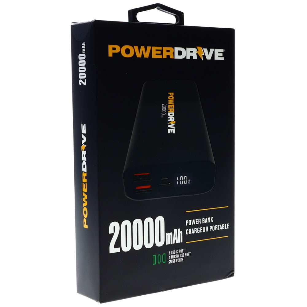 PowerDrive PDPB20000 20000mAh Power Bank - Portable Charger for Cell Phones - 2 USB Ports - Fast-Charging