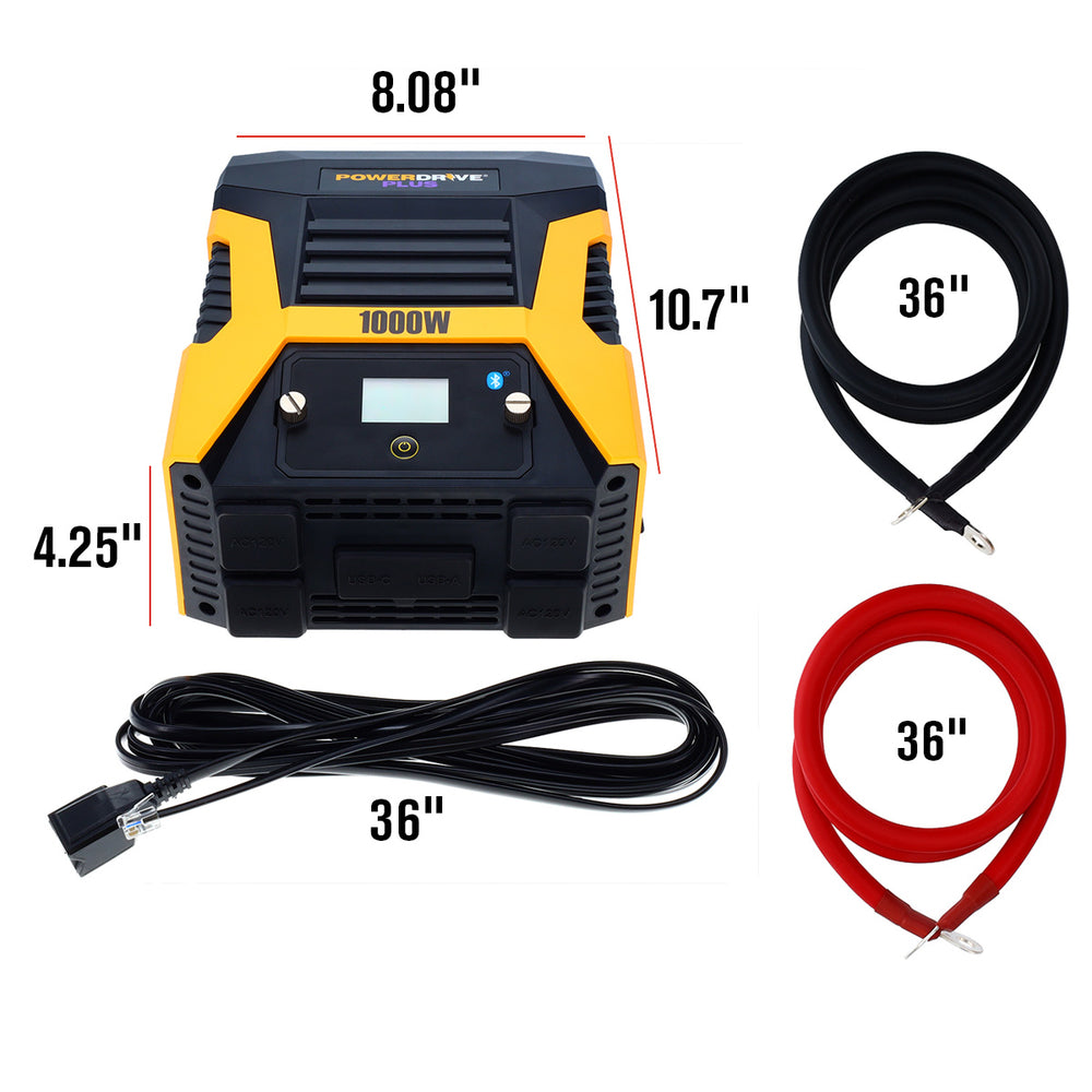 PowerDrive PWD1000P Plus 1000 Watt Wireless Power Inverter Bluetooth Te