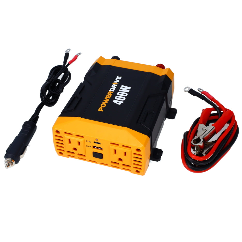 PowerDrive PWD400 400 Watt Power Inverter 12V Dc To 110V Ac 2 Outlets Ports
