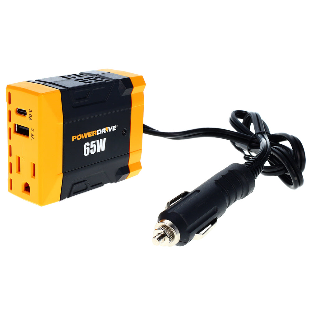 PowerDrive PWD65 65 Watt Power Inverter Slim 12V Dc To 110V Ac Outlet And 2