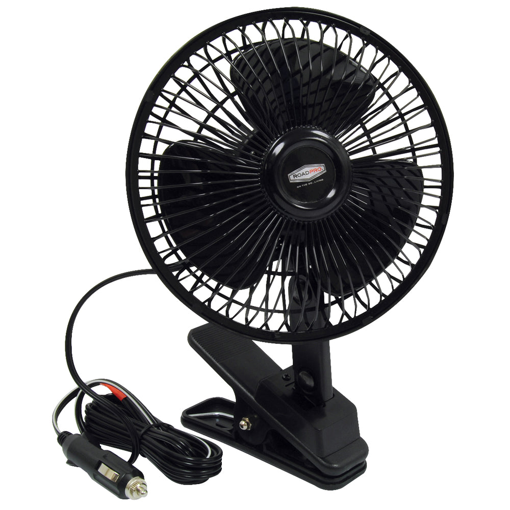RoadPro RP-1137 12V Truck Fan Clip-On or Dash Mount Oscillating Portable