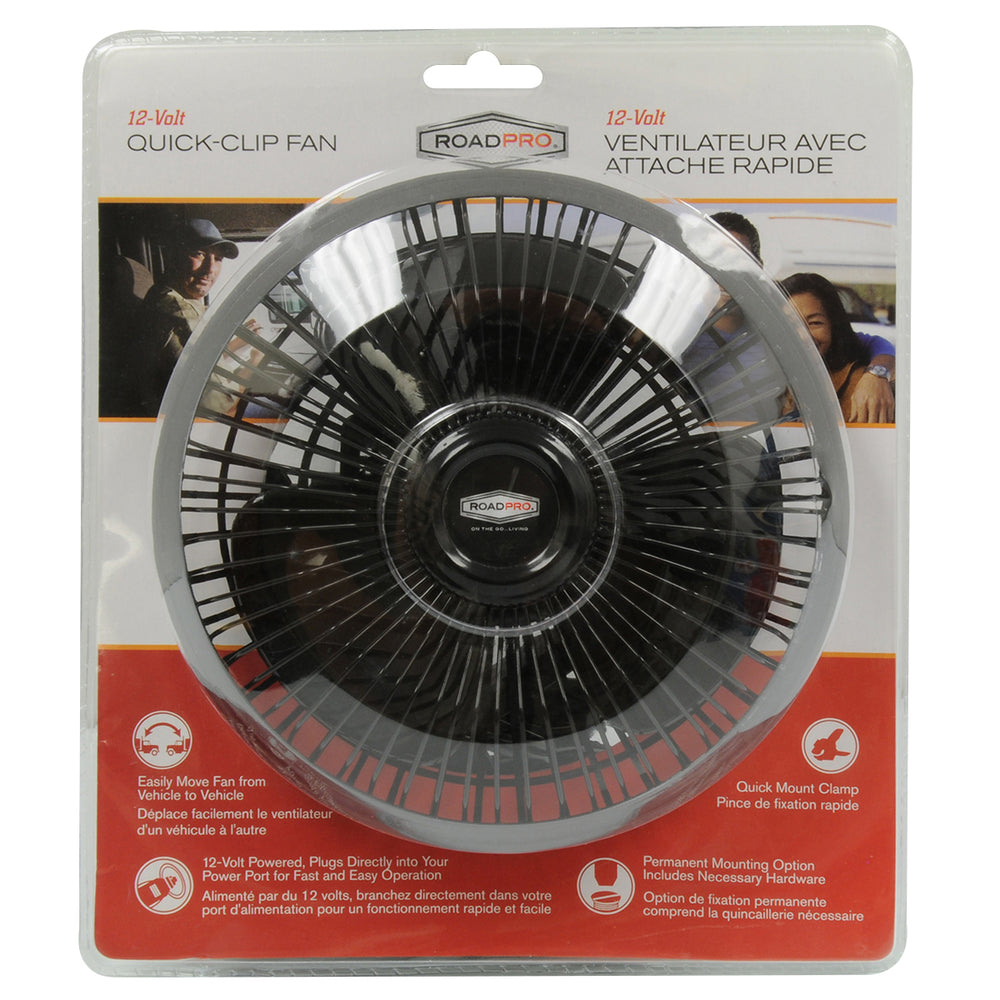 RoadPro RP-1137 12V Truck Fan Clip-On or Dash Mount Oscillating Portable