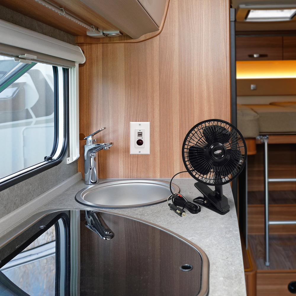 RoadPro RP-1137 12V Truck Fan Clip-On or Dash Mount Oscillating Portable