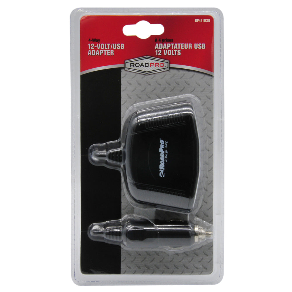 RoadPro RP431USB 4-Way 12-Volt Adapter 2 Usb Ports Cigarette Lighter Rp431U