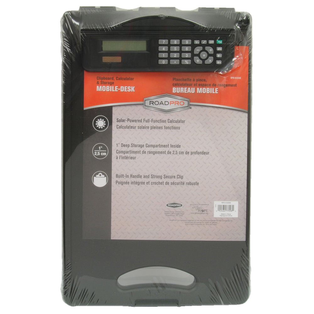 RoadPro RPO-01259S Mobile Desk Storage Clipboard with Solar Powered Calculator