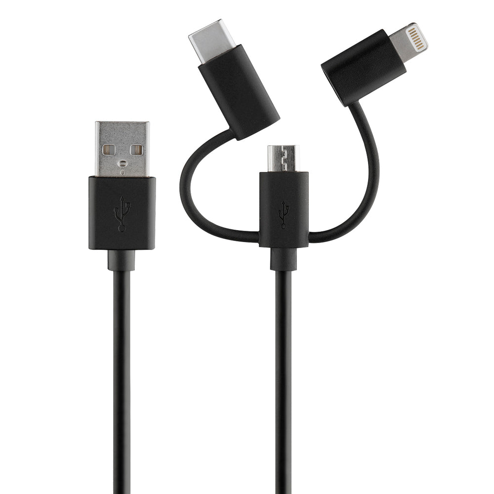 ROVE RV06551 4Ft 3-In-1 Multi Charging Cord Android And Iphone-Ready Cable Bl Image 1