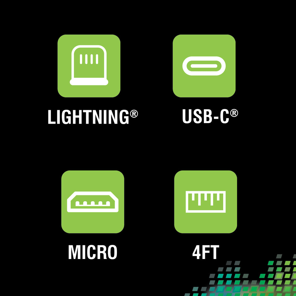 ROVE RV06551 4Ft 3-In-1 Multi Charging Cord Android And Iphone-Ready Cable Bl
