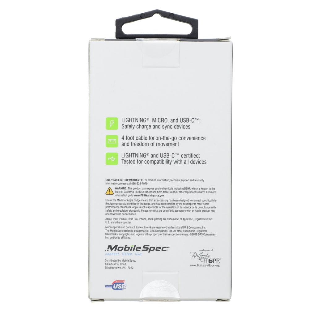 ROVE RV06551 4Ft 3-In-1 Multi Charging Cord Android And Iphone-Ready Cable Bl