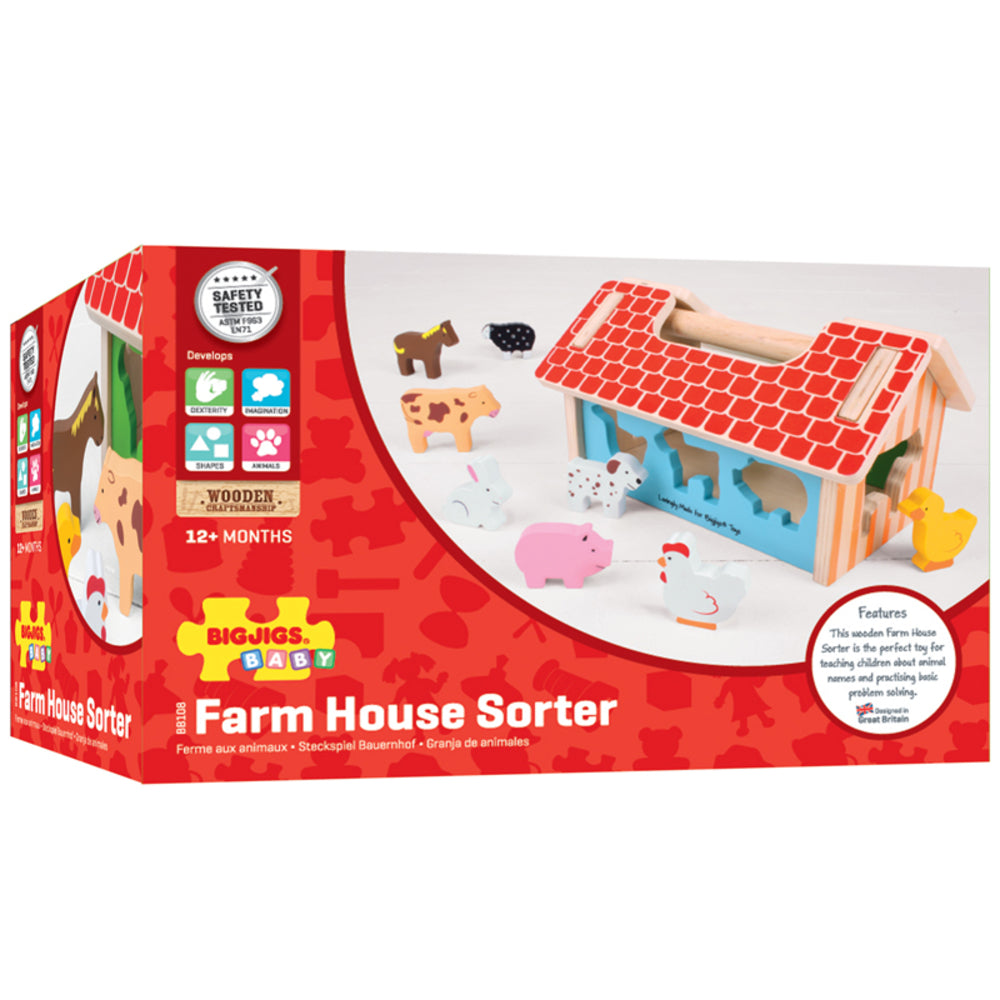 Bigjigs Toys BJTBB108 Farm House Sorter - Wooden Animal Matching Game Image 1